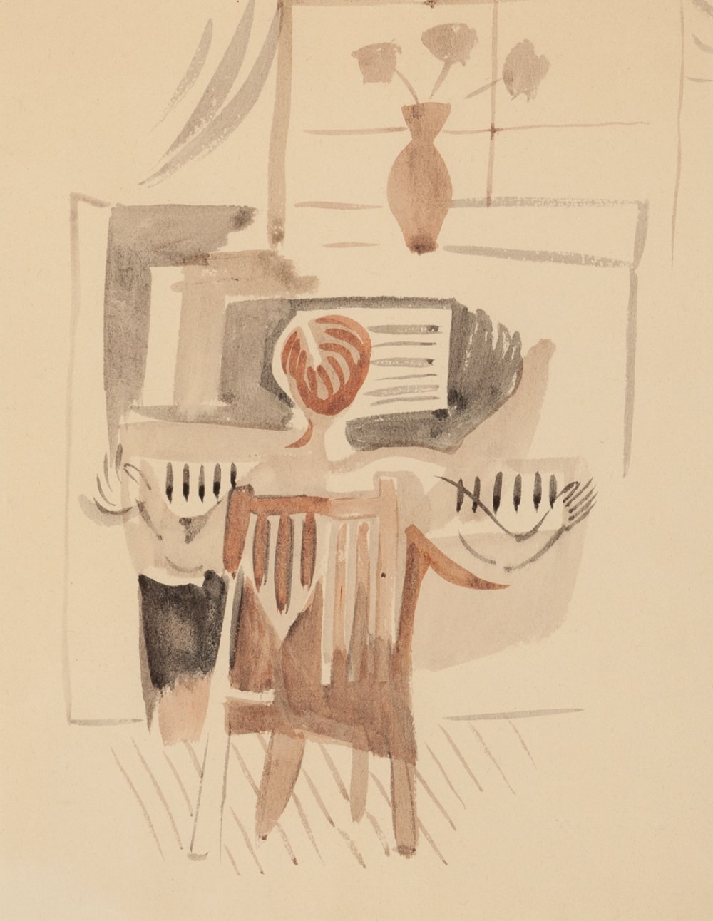 FRANCISCO BORÉS LÓPEZ (Madrid, 1898 - Paris, 1972)."The piano", 1929.Watercolor on paper.