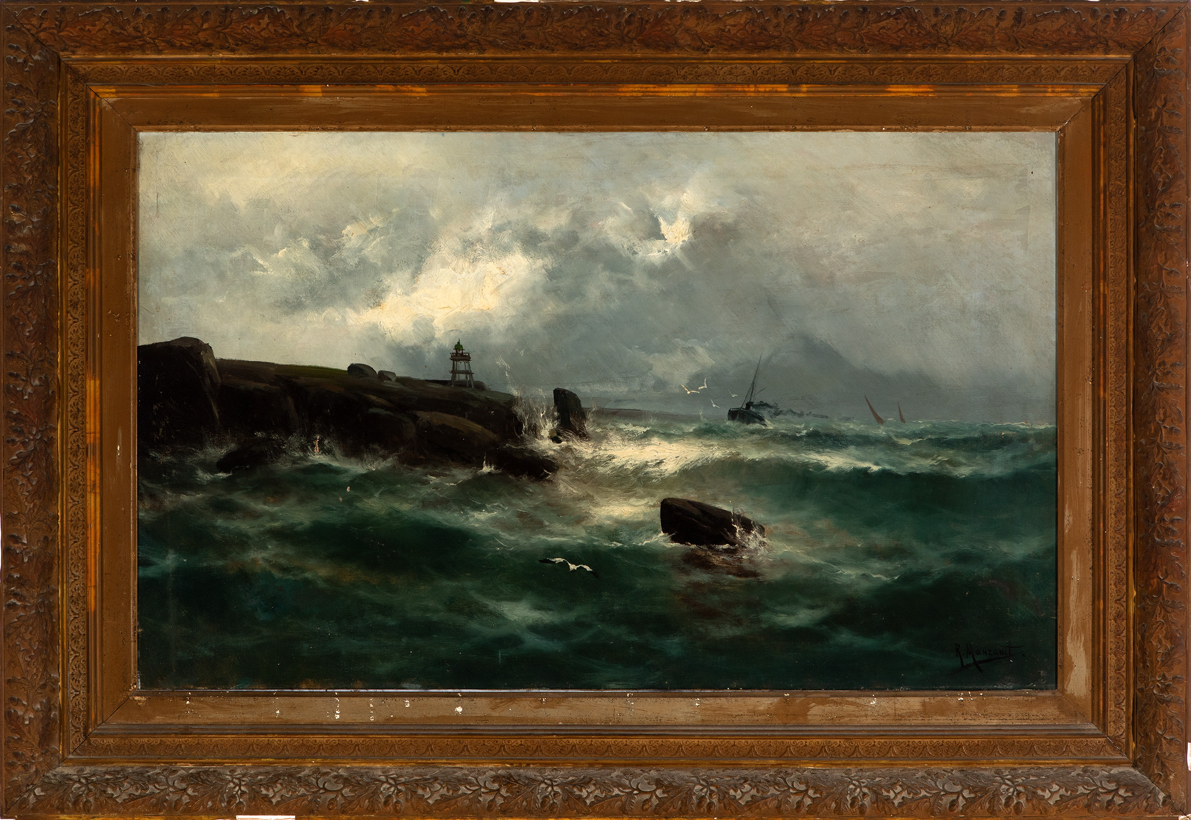 RICARDO MANZANET MILLÁN (Valencia, 1852 - 1931)."Marina". Oil on canvas. Signed in the lower right - Bild 5 aus 5