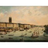 English school; XIX century.“View of the city with canal and boats”.Oil on canvas.