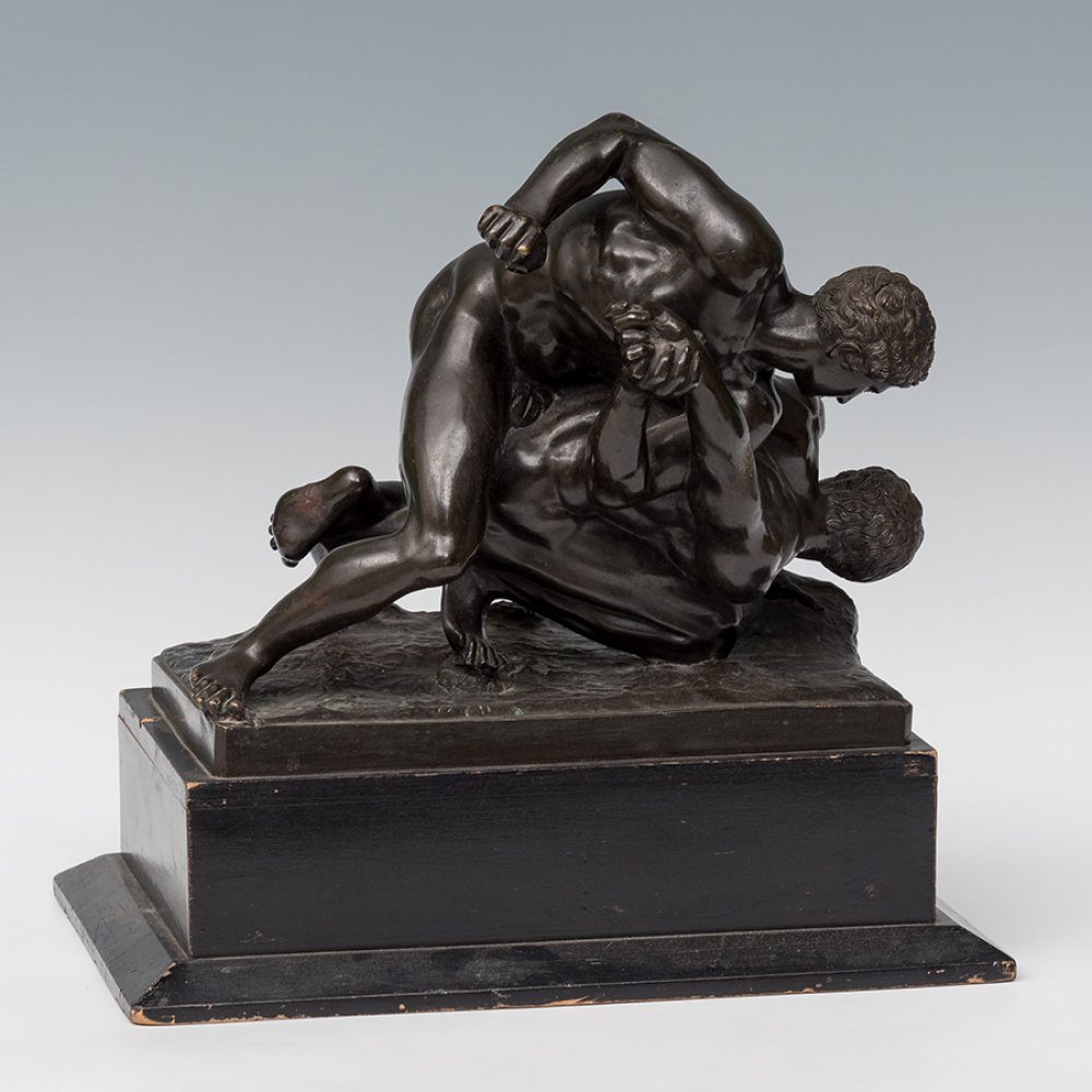 The fighters; Italy, early 19th century.Bronze.Signed Canova.It has a later ebonized wood base. - Bild 6 aus 7