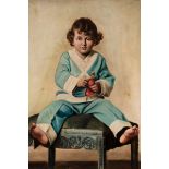 Spanish school; early 20th century."Portrait of a girl with a rattle".Oil on canvas.