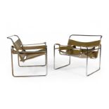 MARCEL BREUER (Hungary, 1902 - United States, 1981).Pair of "Wassily" armchairs, 1960s-70s.Olive-