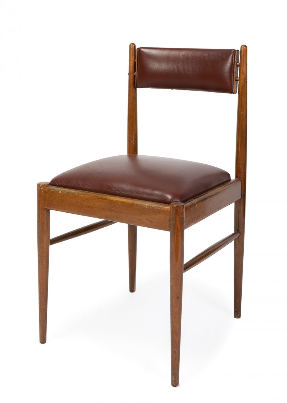 Set of six chairs, 1950s-60s.Beech wood frame and leather upholstery.In need of refinishing. - Image 3 of 5