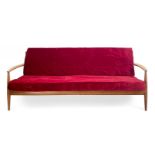 GRETE JALK (1920-2006 Denmark) for France & Son.Sofa.Teak wood and seats covered in Pompeian red