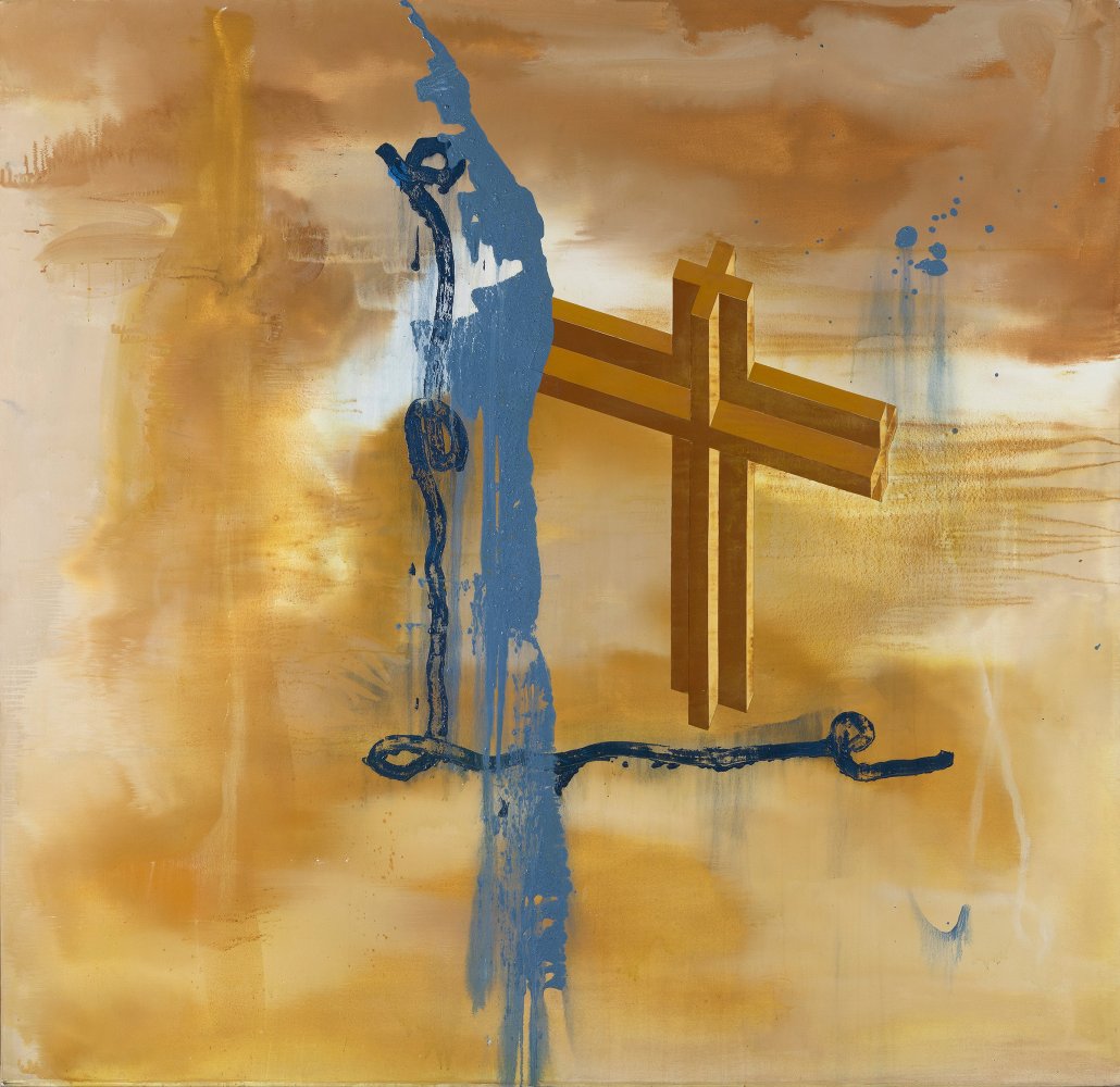 JOSÉ MANUEL BROTO GIMENO (Zaragoza, 1949)."The Cross. Paris, 1988.Acrylic and collage on canvas.