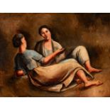 PERE PRUNA OCERANS (Barcelona, 1904 - 1977)."Two women".1923.Oil on panel.Signed and dated in the