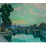 RAFAEL MARÍA MARTÍNEZ PADILLA (Málaga, 1878 - Barcelona, 1961)."Le Pont Neuf, Paris".Oil on canvas.