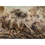 German School of the first half of the 20th century."War Scene", 1937.Oil on canvas.Signed A.