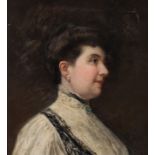 Italian school, late 19th century."Portrait of a lady.Oil on canvas.Original canvas. Perforations