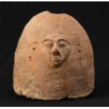 Anthropomorphic coffin lid. Egypt-Philistine, 1300-1200 BC.Terracotta.Repaired.Provenance: