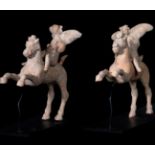 Pair of horses with winged Eros. Ancient Greece, circa 400-300 BC.Terracotta.With restorations.