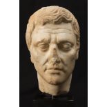 Head of Menander. Ancient Rome, ca. 1st-2nd century AD.Marble.It shows deterioration on the nose, as