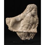 Relief fragment depicting a centaur. Ancient Rome, 2nd century AD.Marble.The arm, spear and facial