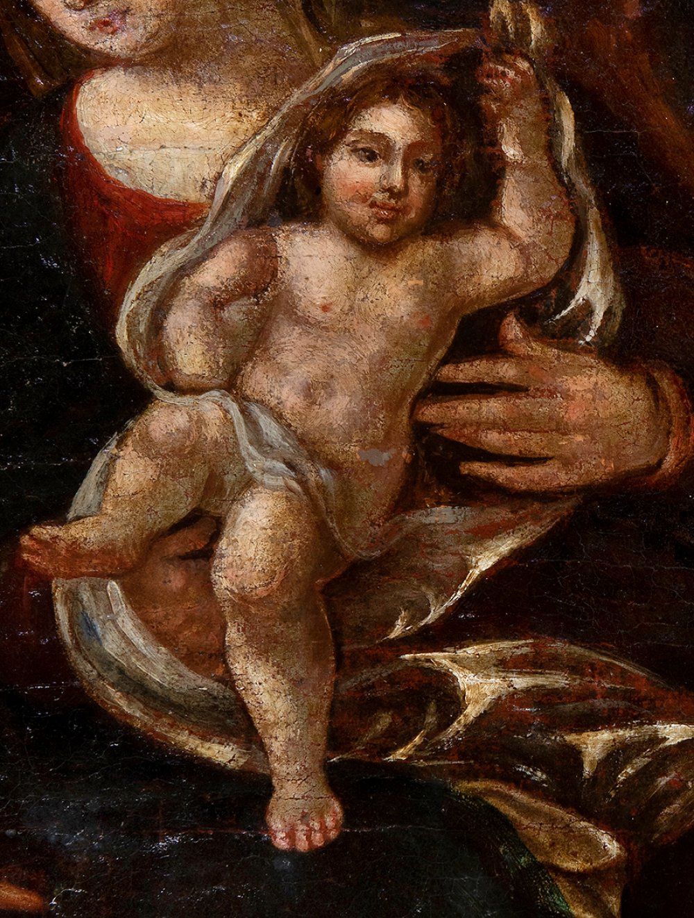 Spanish school, 17th century."Virgin and Child".Oil on canvas.Defects in the frame.Measurements: - Image 5 of 6