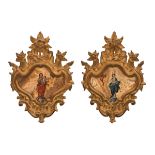 Granada School; 18th century."Immaculate" and "Saint Joseph".Oil paintings on agate.Measurements: