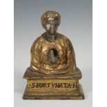 Reliquary of Saint Fortunata. Spain or Naples, 16th century.Carved, gilded and corollated wood.It