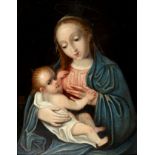 Flemish school of the 16th century."Virgin of the Milk".Oil on panel.It has a grid in allusion to