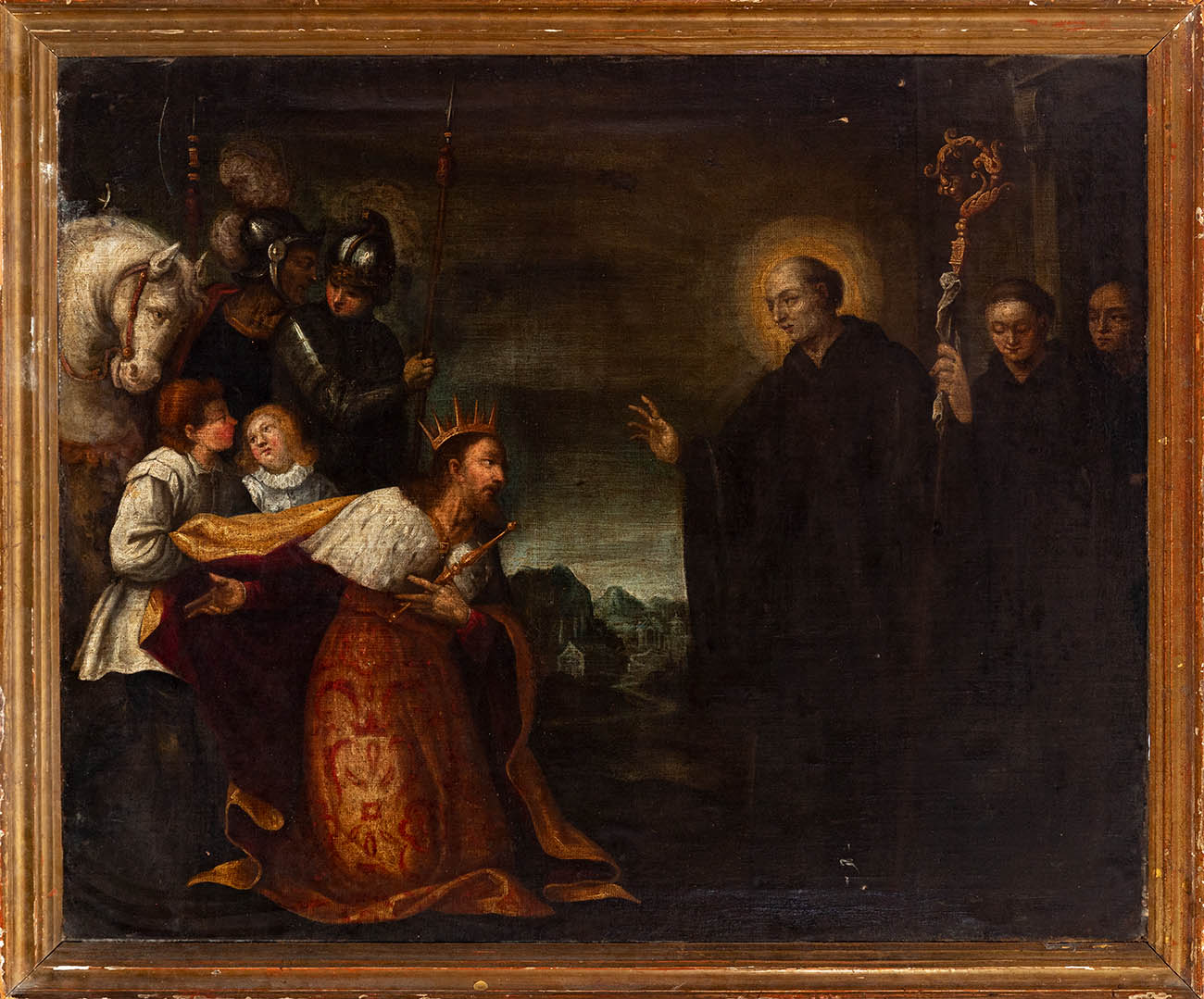 Italian school; 17th century."Saint Benedict and Totila".Oil on canvas. Re-coloured.It has - Image 2 of 7