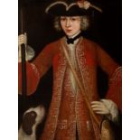 Northern Italian school, second third of the 18th century."Gentleman with a dog".Oil on sackcloth.