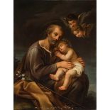 Andalusian school; late 18th century."Saint Joseph with Child".Oil on canvas.Damaged.It conserves
