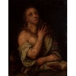 Spanish school; 17th century."Penitent Magdalene".Oil on copper.With losses and repainting.
