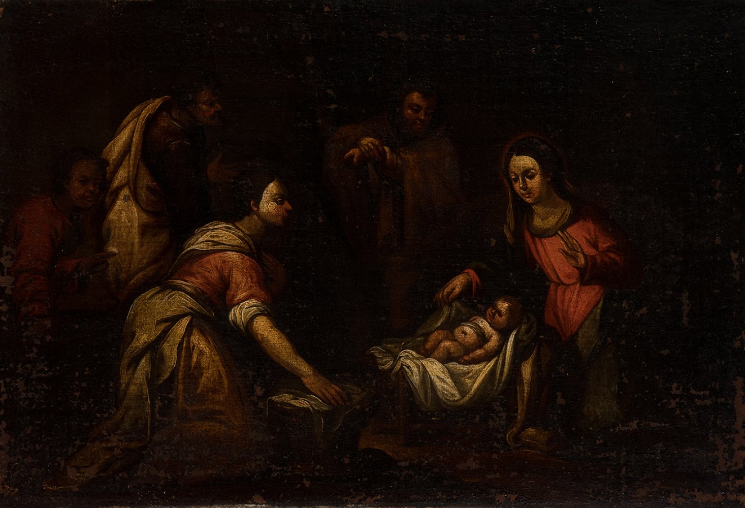 Sevillian school; late 17th century."Adoration of the Shepherds".Oil on canvas. Re-drawn.It presents
