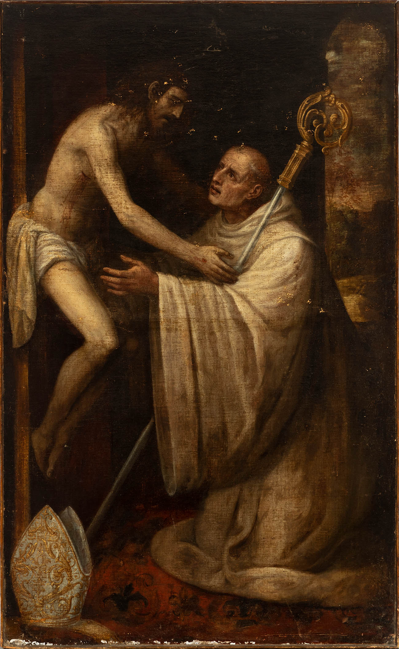 Spanish school; 17th century."Saint Bernard of Clairvaux embracing Christ".Oil on canvas. Re- - Image 3 of 8