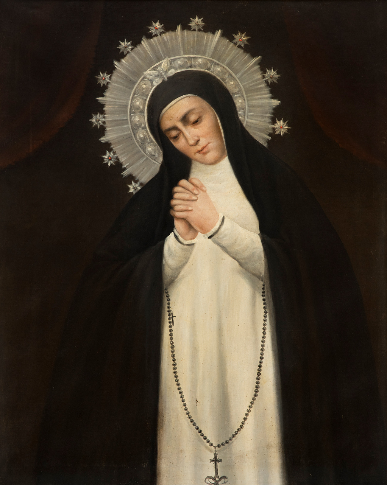 Madrid school, ca.1900. Following 19th century models."Virgin of the Dove".Oil on canvas, on