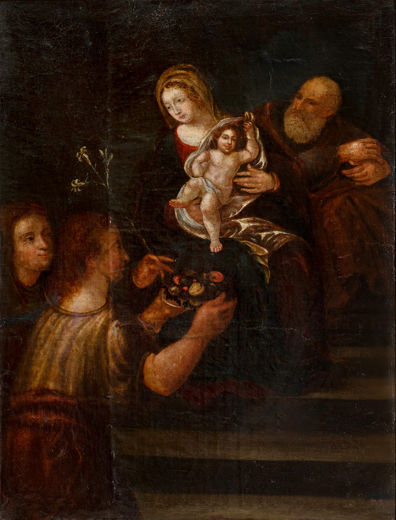 Spanish school, 17th century."Virgin and Child".Oil on canvas.Defects in the frame.Measurements: