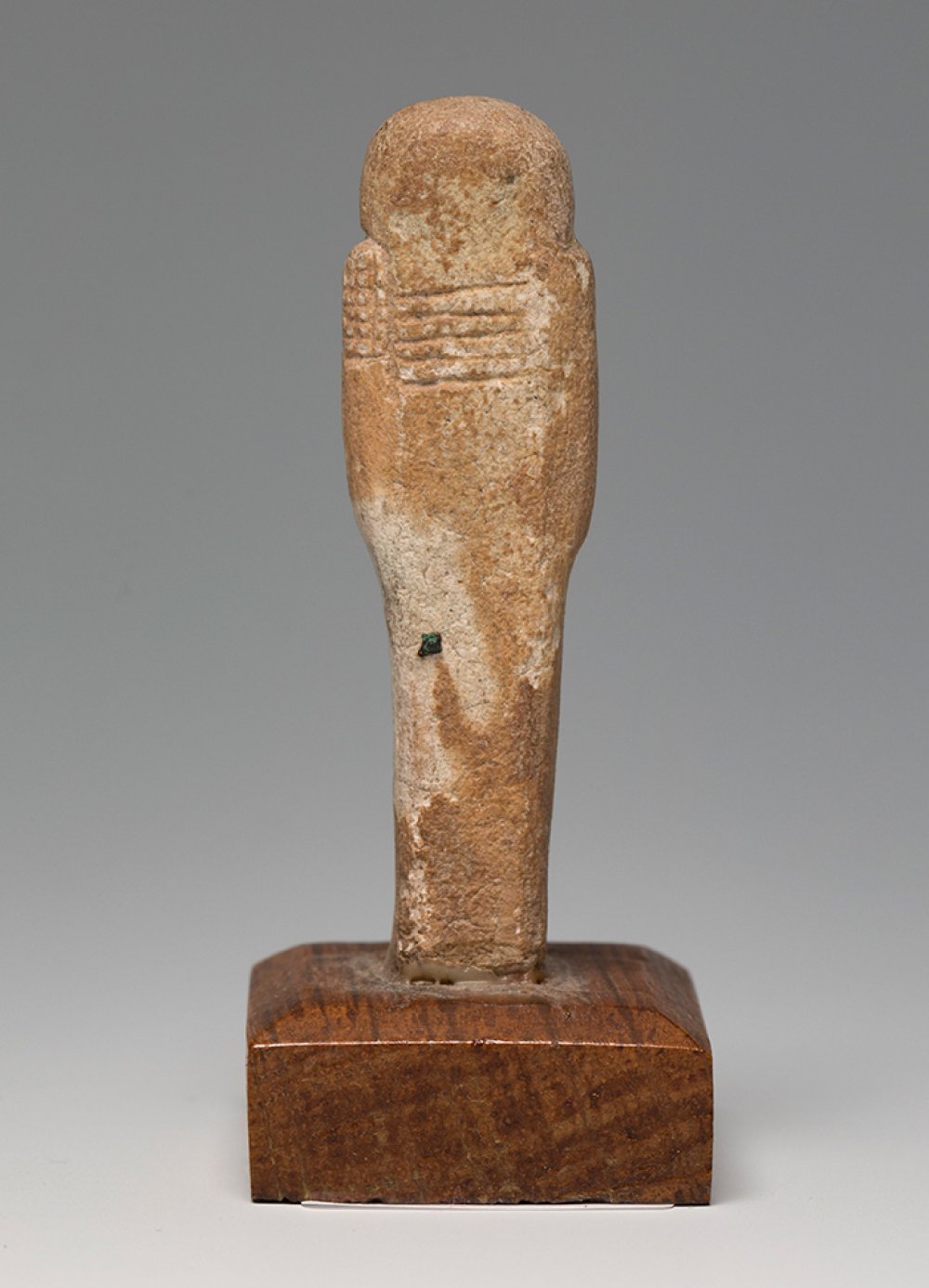 Ushebti; Egypt, Lower Egypt, Ptolemaic period, 2nd-1st century BC.Brown faience. Wooden base. - Image 4 of 4