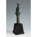 Sceptre finial with the goddess Bastet; Egypt, 664-323 BC.Bronze.In good condition with no