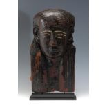 Sarcophagus mask; Egypt, Late Antiquity, 664-323 BC.Carved wood, pitch and pigments.Good state of