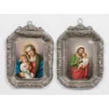 Pair of silver frames with enamel. They depict images of the Virgin and Child and Saint Joseph