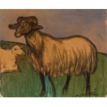 AURELIO ARTETA Y ERRASTI (Bilbao, 1879 - Mexico, 1940)."Goats".Mixed media on paper.Signed in the