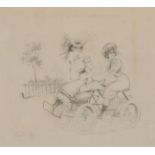 CECILIO PLÁ GALLARDO (Valencia, 1860 - Madrid, 1934)."Ladies on wheels".Pencil on paper.Signed in