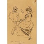 RAMON CASAS CARBÓ (Barcelona, 1866 - 1932)."Couple dancing".Charcoal drawing on paper.Signed at