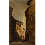 FRANCESC TORRESCASSANA SELLARÉS (Barcelona, 1845 - 1918)."Village Street", 1986.Oil on canvas.Signed