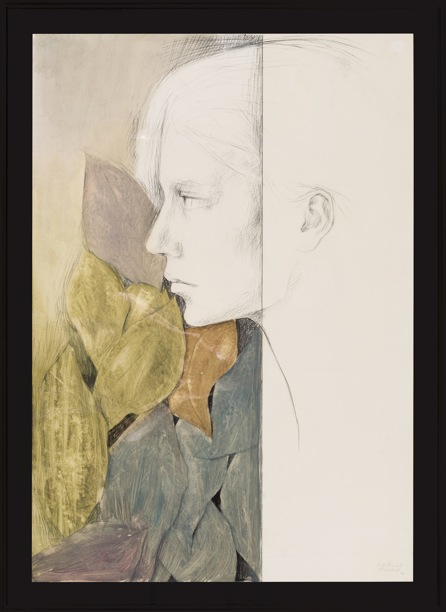 MONTSERRAT GUDIOL COROMINA (Barcelona, 1933 - 2015)."Profile portrait, 1990.Pencil and watercolour - Bild 3 aus 4
