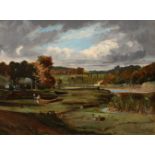 English school; circa 1900."Landscape.Oil on canvas.Signed in the lower right corner.Measurements: