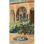 JOSÉ SÁDABA RAMOS (Andalusia, 19th century)."Granada courtyard".Watercolour on paper.Signed and