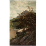 Catalan school; late 19th century."Mountain landscape".Oil on canvas.Slightly damaged.It can make