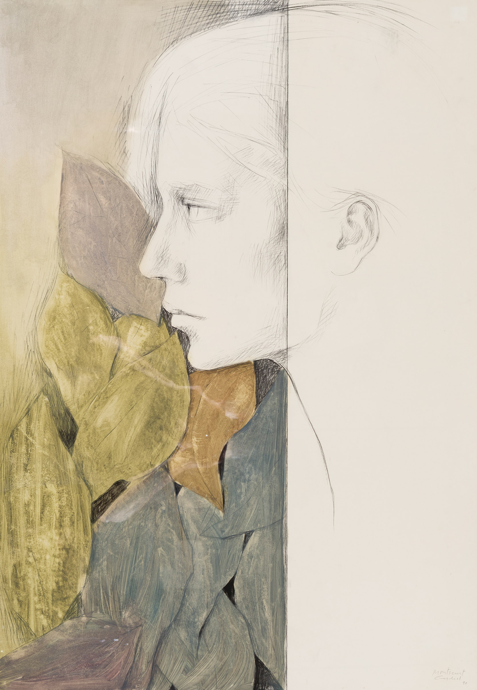 MONTSERRAT GUDIOL COROMINA (Barcelona, 1933 - 2015)."Profile portrait, 1990.Pencil and watercolour