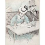 RICARDO OPISSO I SALA (Tarragona, 1880 - Barcelona, 1966)."Couple in a Parisian café".Pencil and