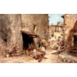 VICENTE MARCH Y MARCO (Valencia, 1859 - 1927)."Street of Subiaco", Rome.Oil on panel.Signed and