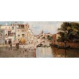 ANTONIO REYNA MANESCAU (Coín, Málaga, 1859 - Rome, 1937).Venice Canal.Oil on canvas.Size: 35 x 75