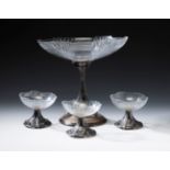 Set of tray and three Jugendstil cups, WMF. Germany, ca. 1905.Cut glass and silver-plated tin-plated