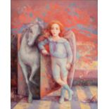 JOAN MIQUEL ROCA FUSTER (Palma de Mallorca, 1942 - 2006)."Child and horse".Oil on canvas.Signed in