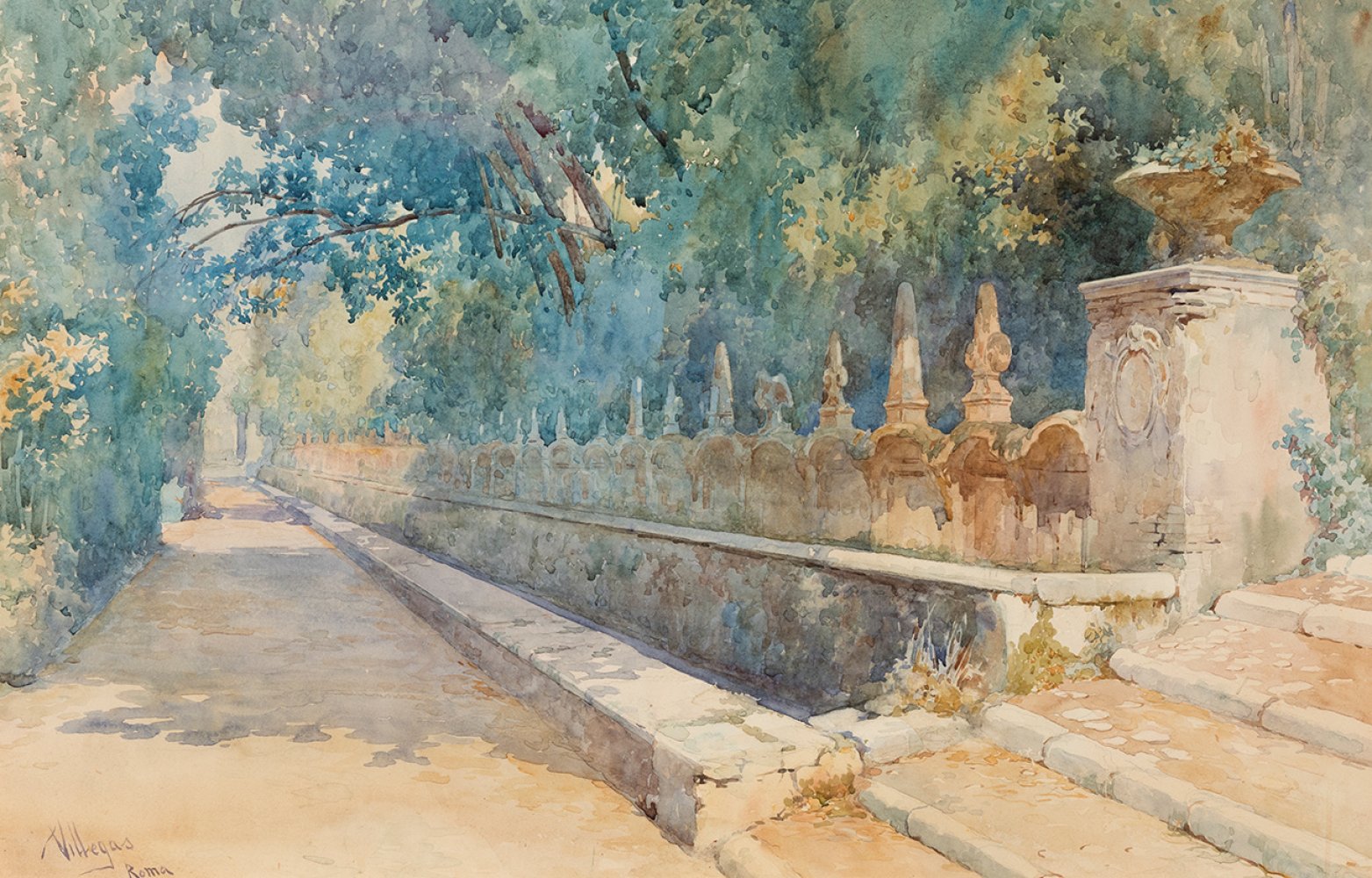 JOSÉ VILLEGAS CORDERO (Seville, 1848 - Madrid, 1921)."Villa d' Este, the 1000 fountains (Rome)".