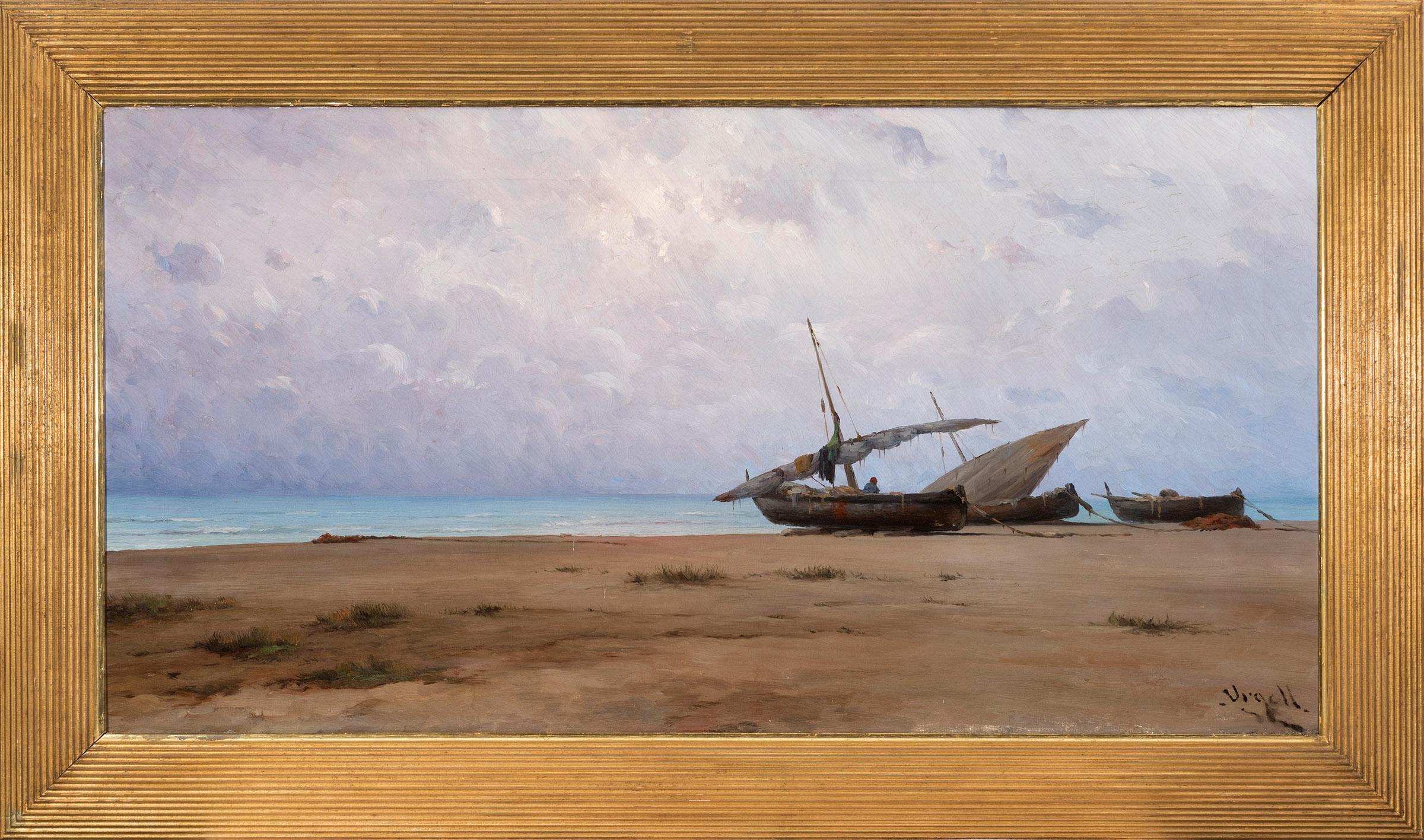 MODEST URGELL INGLADA (Barcelona, 1839 - 1919)."Boat on the Beach".Oil on canvas.Signed in the lower - Image 2 of 5