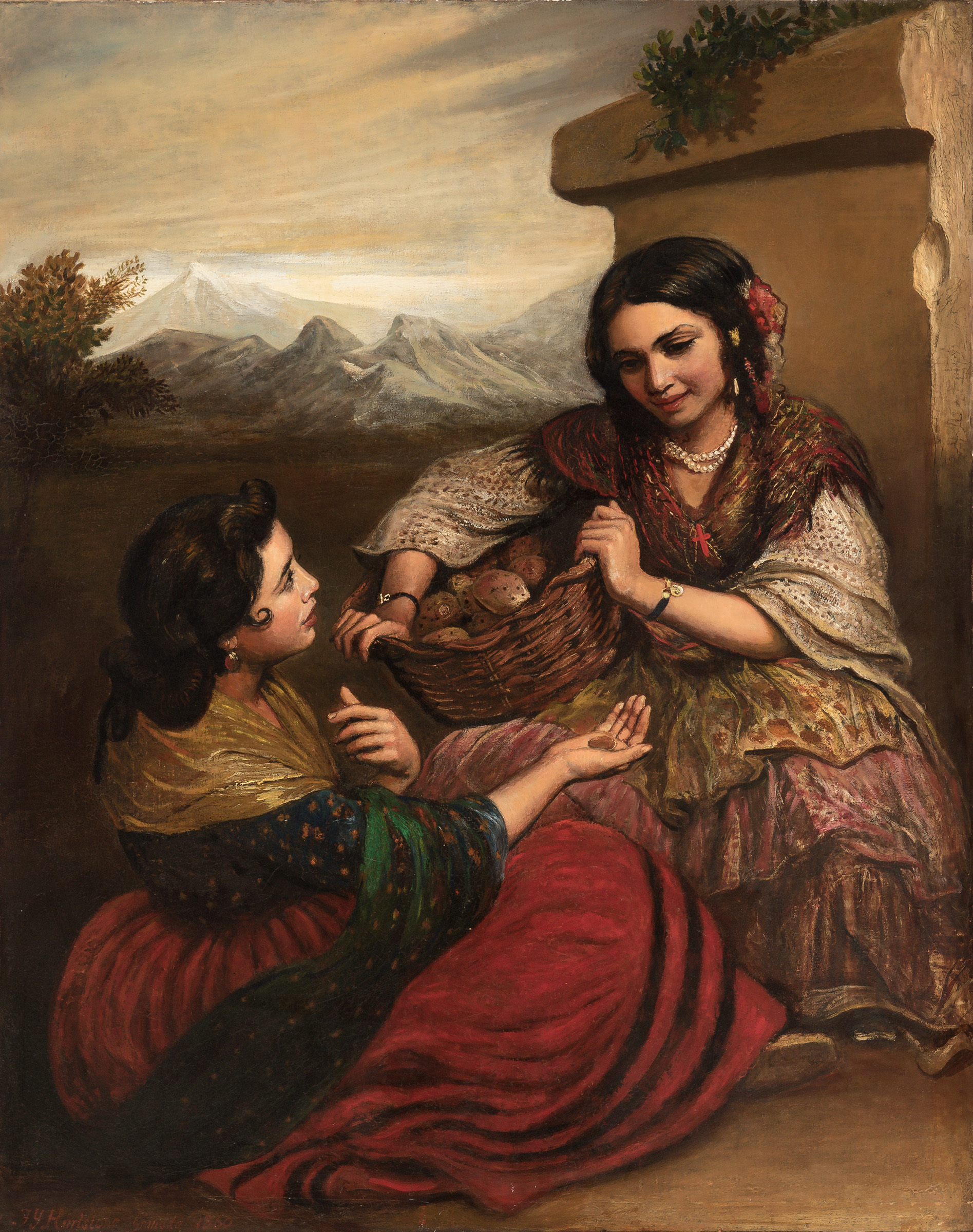 FREDERICK YEATES HURLSTONE (London, 1800-1869)."Two Women in Granada, 1860.Oil on canvas.Signed, - Image 8 of 8